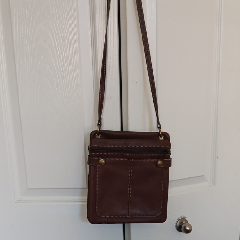 Vtg Fossil Brown Full Grain Soft Leather Crossbody Shoulder Bag